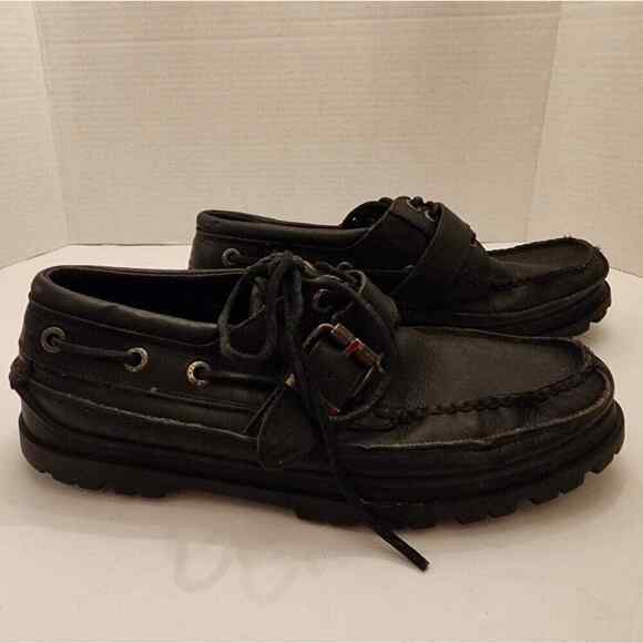 Polo Ralph Lauren vintage black buckle deck boat shoes loafers men\'s size 10.5 D main image 8